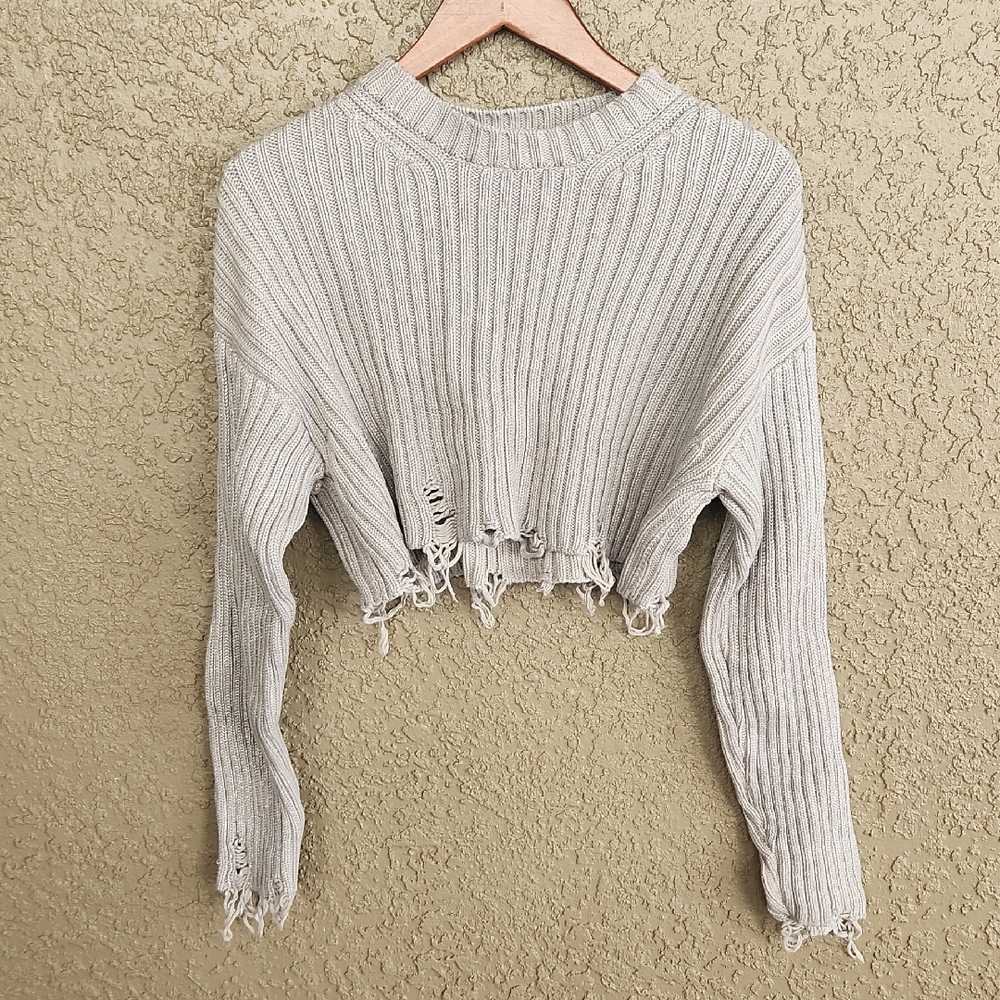 Zara Ribbed Distressed Sweater Metallic Silver - Picture 2 of 9